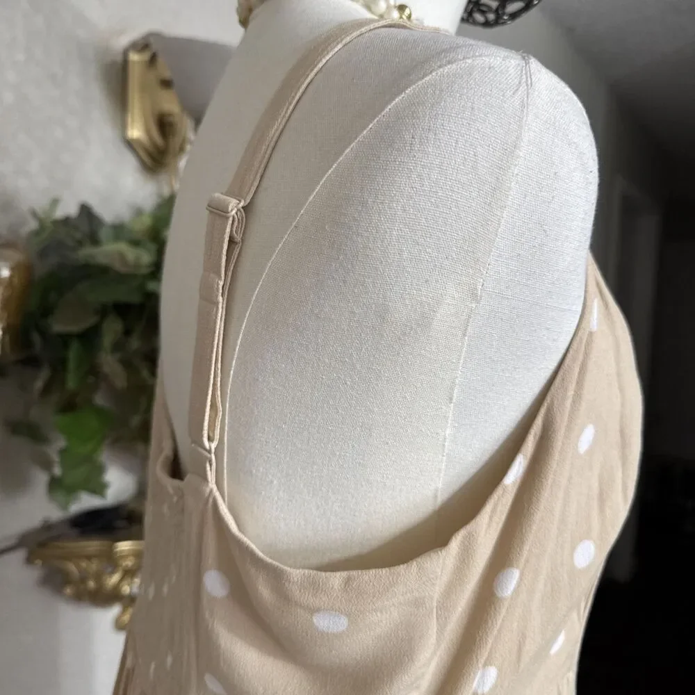 old navy strap tank maxi Dress beige white polka dot Y2K mocked back Size L - Picture 8 of 16